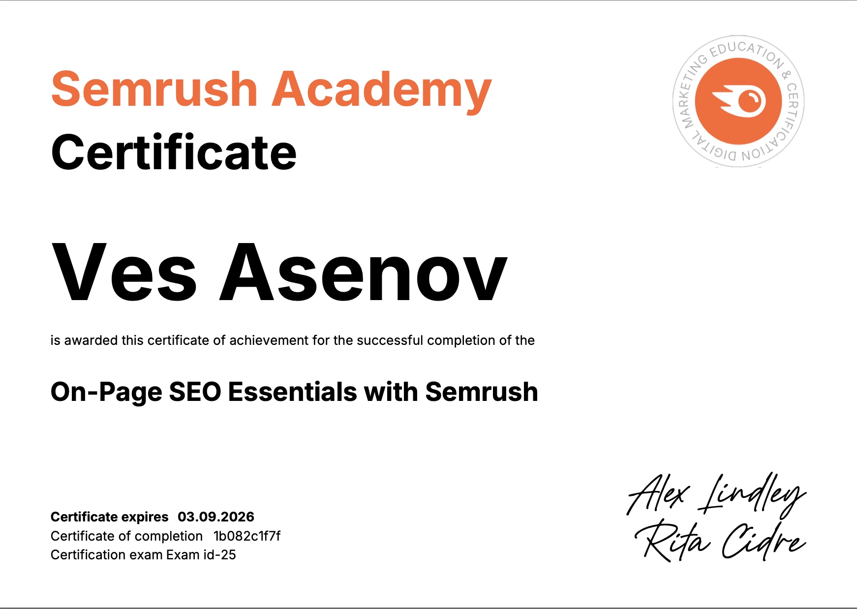 Semrush Academy SEO Certificate